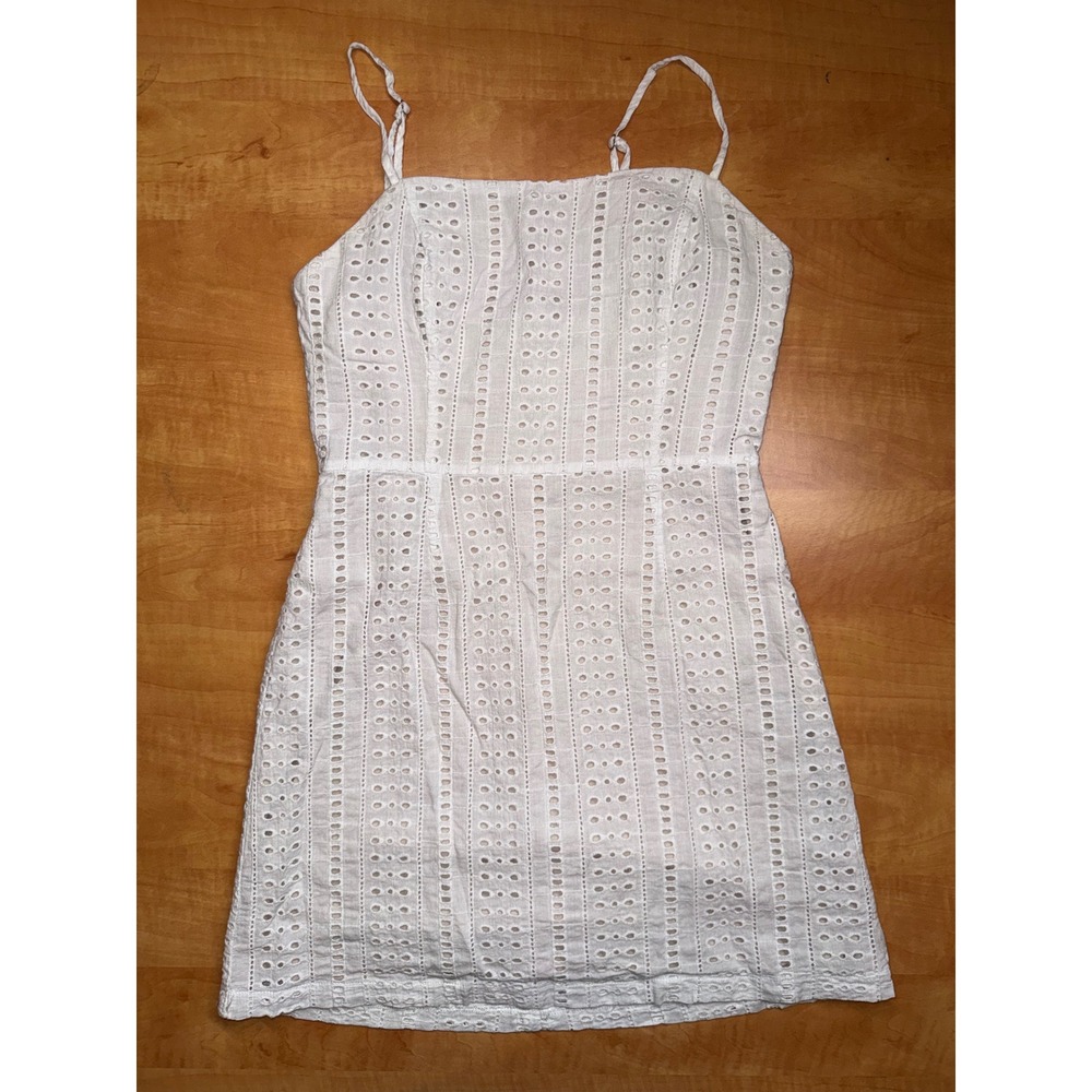 Lush White Eyelet Mini Dress Small Cotton Spaghetti Strap Sundress